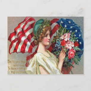 US Flag Lady Liberty Wreatorial Day Briefkaart