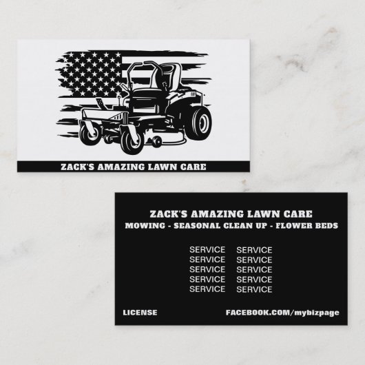 *~* US Flag Lawn Mower Black White Lawn Care  Visitekaartje (Voorkant / Achterkant)