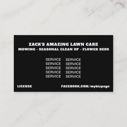 *~* US Flag Lawn Mower Black White Lawn Care  Visitekaartje (Achterkant)