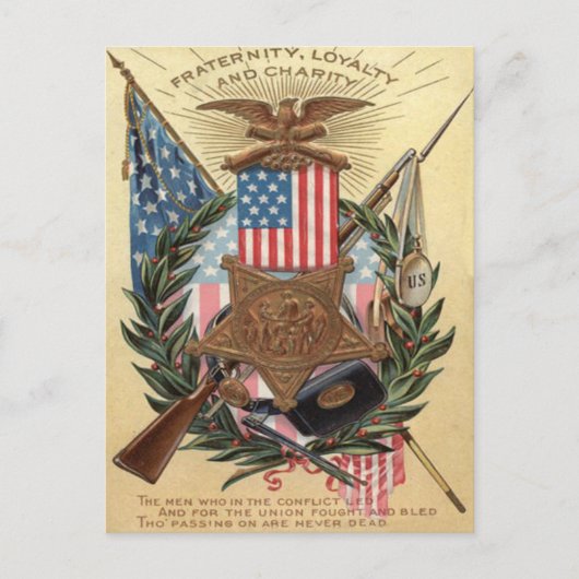 US Flag Medal Wreath Rifle Bayonet Briefkaart (Voorkant)