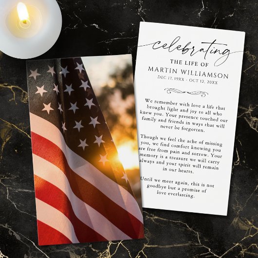 US Flag Memorial Sympathy Funeral Prayer Card Visitekaartje