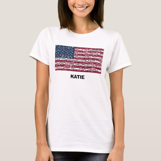 US Flag Mozaïek Design (Black Text) T-shirt voor d (Voorkant)
