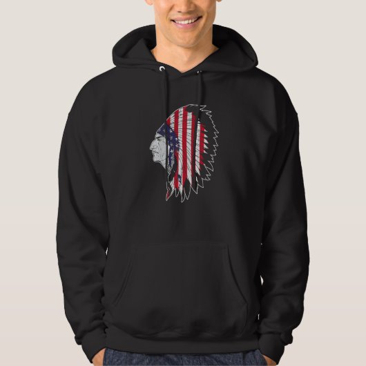US Flag Native American Chief Traditional Indian Hoodie (Voorkant)
