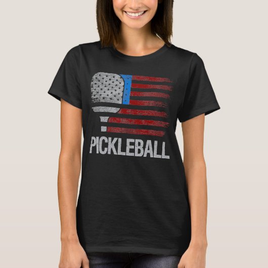 US Flag Pickleball Player Paddleball T-shirt (Voorkant)