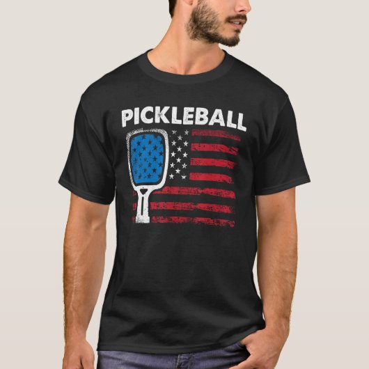 US Flag Pickleball Player Paddleball T-shirt (Voorkant)