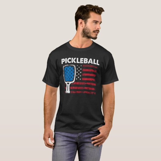 US Flag Pickleball Player Paddleball T-shirt (Voorkant volledig)
