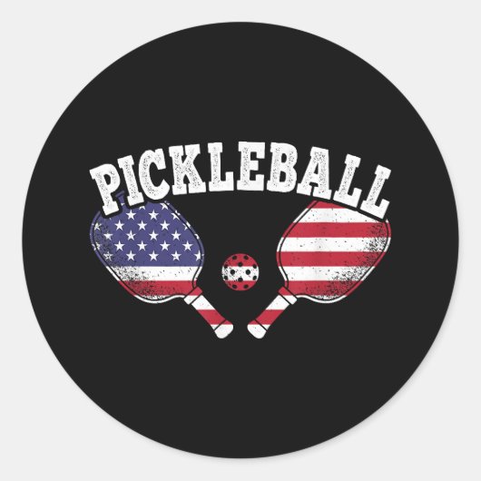 US Flag Pickleball Speler  Pickle Ball Love Ronde Sticker (Voorkant)