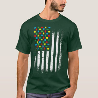 US Flag Puzzle Autism Awareness T-shirt