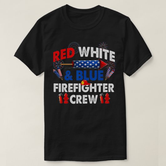 US Flag Red White & Blue Firefighter Crew 4th of J T-shirt (Design voorkant)