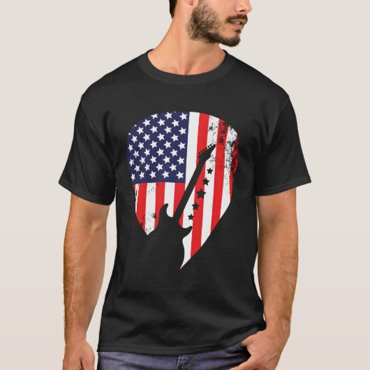 US Flag Rock'n Roll Gitaar Pick Voor T-shirt (Voorkant)