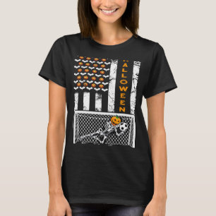 US Flag Skeleton Soccer Goal Keeper Halloween Goal T-shirt