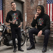 Us Flag Skull and Roses Coffee Hoodie Design