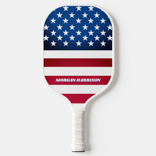 US Flag Stars and Stripes Personalized Pickleball Paddle (Voorkant)