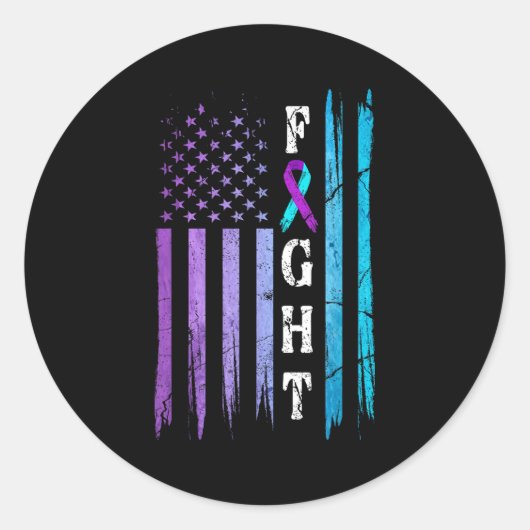 Us Flag Suicide Prevention Awareness Fight Wear Pu Ronde Sticker (Voorkant)