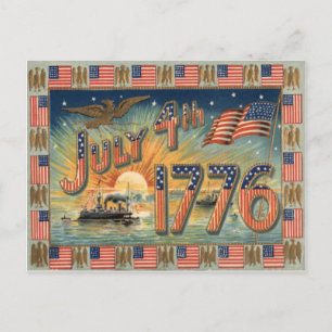 US Flag Sunrise Bald Eagle Ship Briefkaart
