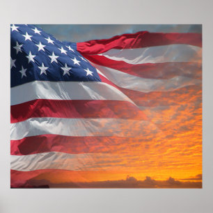 US Flag Sunrise Poster