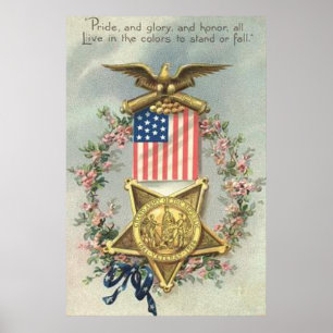 US Flag Union Civil War Medal Eagle Wreater Poster