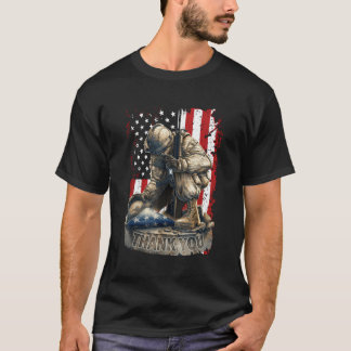 US Flag Veteraan Dank u Militaire Boot Memorial D T-shirt