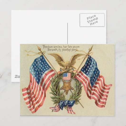 US Flag Wreath Medal Eagle Briefkaart (Voorkant / Achterkant)