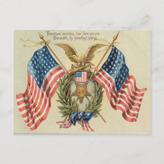 US Flag Wreath Medal Eagle Briefkaart (Voorkant)