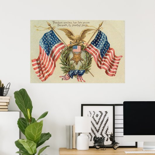 US Flag Wreath Medal Eagle Poster (Thuiskantoor)