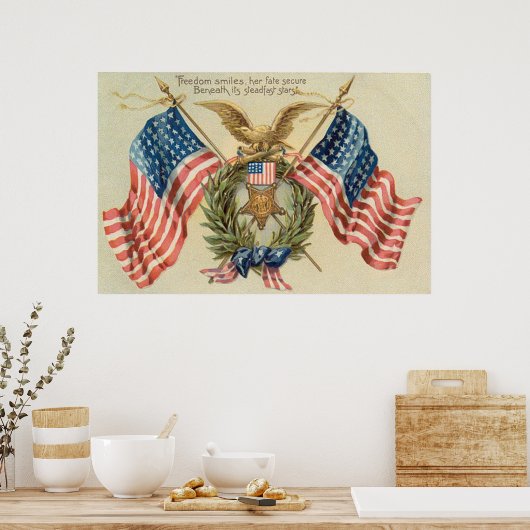 US Flag Wreath Medal Eagle Poster (Keuken)