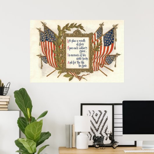 US Flag Wreatorial Day Poster (Thuiskantoor)