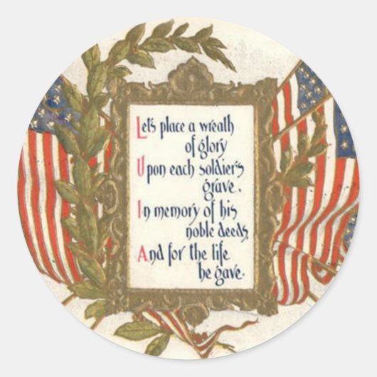 US Flag Wreatorial Day Ronde Sticker (Voorkant)