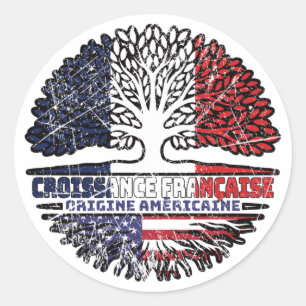 US French America Tree Roots vlag Ronde Sticker