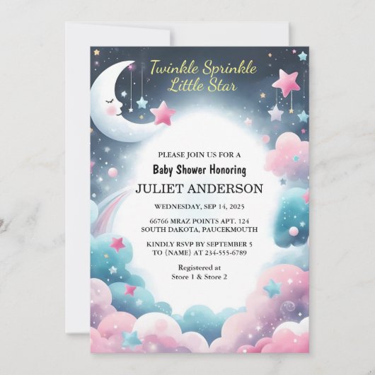 US Glitter Twinkle Twinkle Little Star Baby shower Kaart (Voorkant)