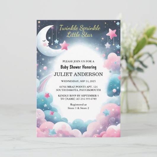 US Glitter Twinkle Twinkle Little Star Baby shower Kaart (Staand voorkant)