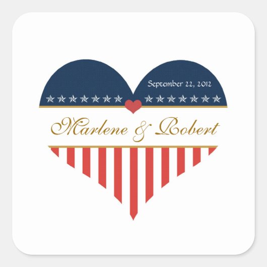 US Heart Flag Militair Weddenschap Aangepaste Stic Vierkante Sticker (Voorkant)