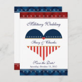 US Heart Military Wedding Save the Date Briefkaart (Voorkant / Achterkant)