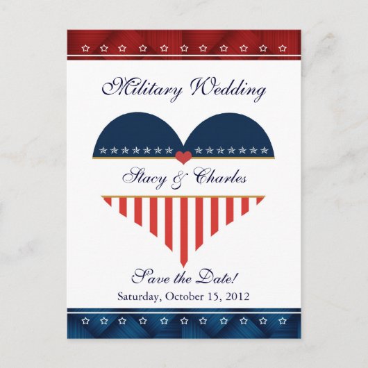 US Heart Military Wedding Save the Date Briefkaart (Voorkant)