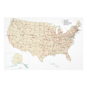 US Highways Road Map Amerikaans Verenigde Staten 6 Foto Afdruk (Voorkant)