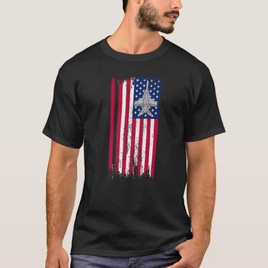 Us Jet Aviation Fighter Plane American Flag Airpla T-shirt (Voorkant)