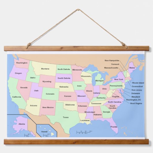 US-kaart Hangend Wandkleed (Voorkant)