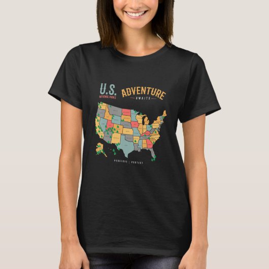 US Kaart Nationale Parken Beschermen Camping & H T-shirt (Voorkant)