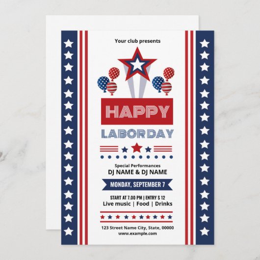Us Labor Day-evenement uitnodiging template (Voorkant / Achterkant)