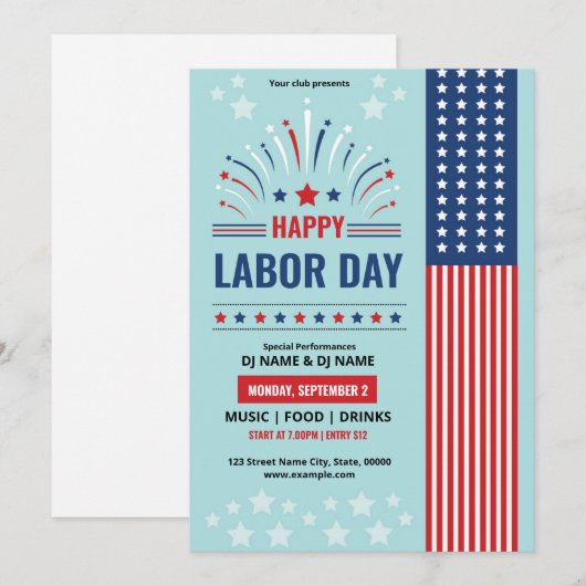 US Labor Day Event Flyer Sjabloon Kaart (Voorkant / Achterkant)