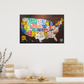 US License Bord Map Poster (Keuken)