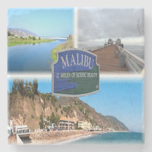 US Los Angeles - Malibu - Lagoon - Pier - strand Stenen Onderzetter (Voorkant)