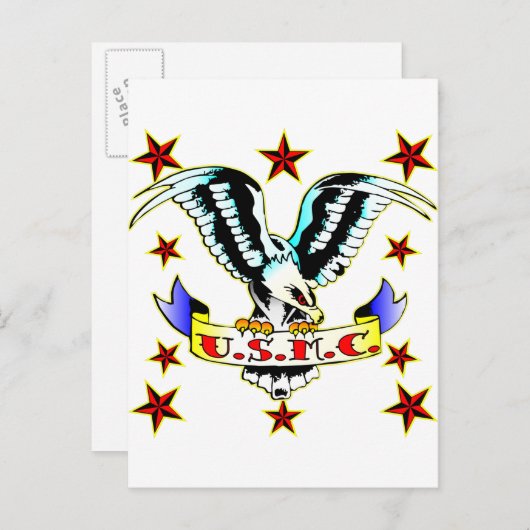 US.M.C. Old School Eagle Tattoo 2 Briefkaart (Voorkant / Achterkant)
