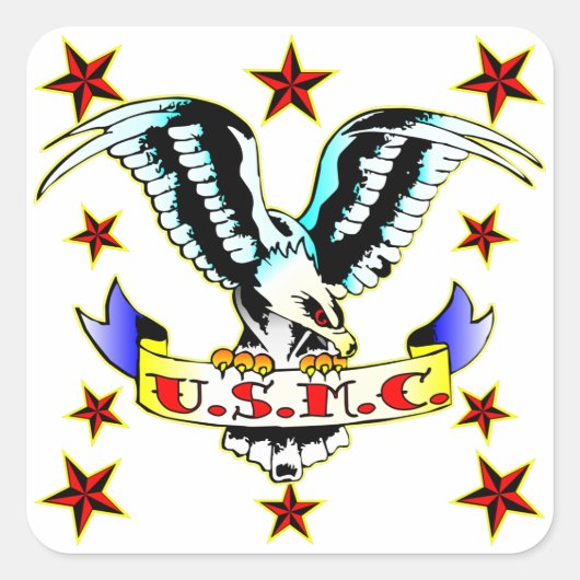 US.M.C. Old School Eagle Tattoo 2 Vierkante Sticker (Voorkant)