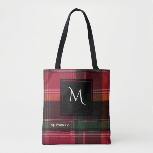 US Maagdeneilanden St. Thomas USVI Madras Monogram Tote Bag (Voorkant)
