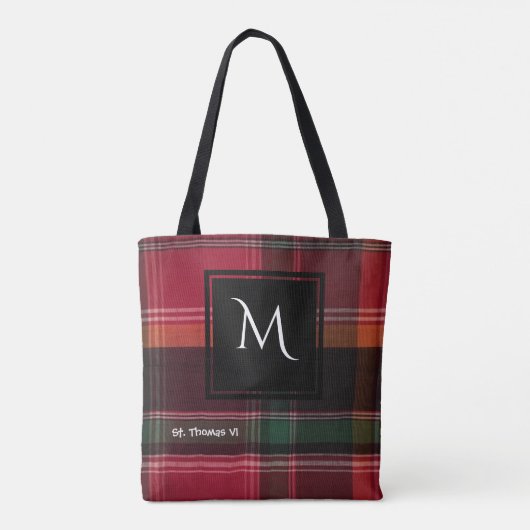 US Maagdeneilanden St. Thomas USVI Madras Monogram Tote Bag (Achterkant)