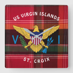 US Maagdeneilanden USVI Vlag St. Croix Madras Vierkante Klok