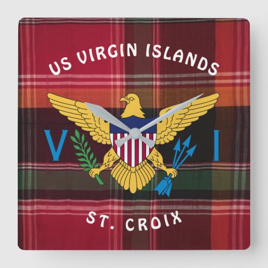 US Maagdeneilanden USVI Vlag St. Croix Madras Vierkante Klok (Voorkant)