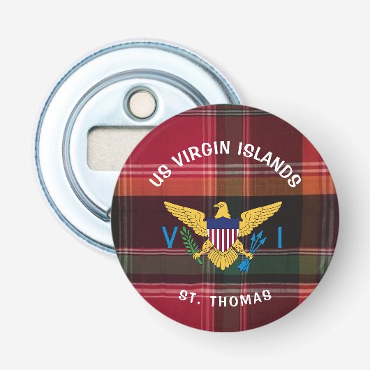 US Maagdeneilanden Vlag St. Thomas USVI Madras Button Flesopener (Voorkant)