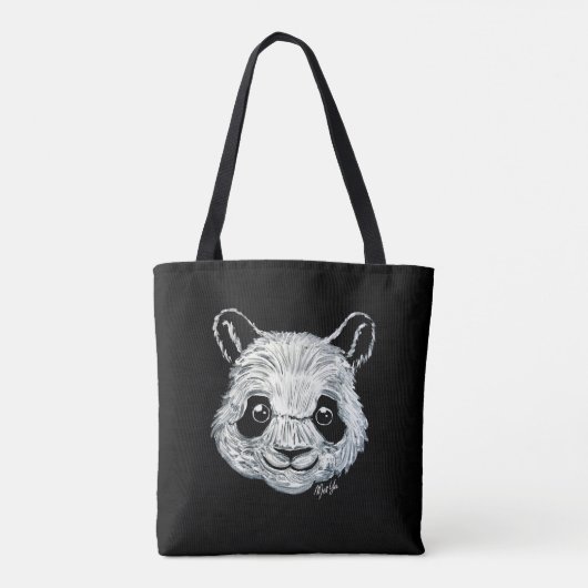 US Made Hand Painted Panda, 2-zijdig, tweekleurig Tote Bag (Achterkant)